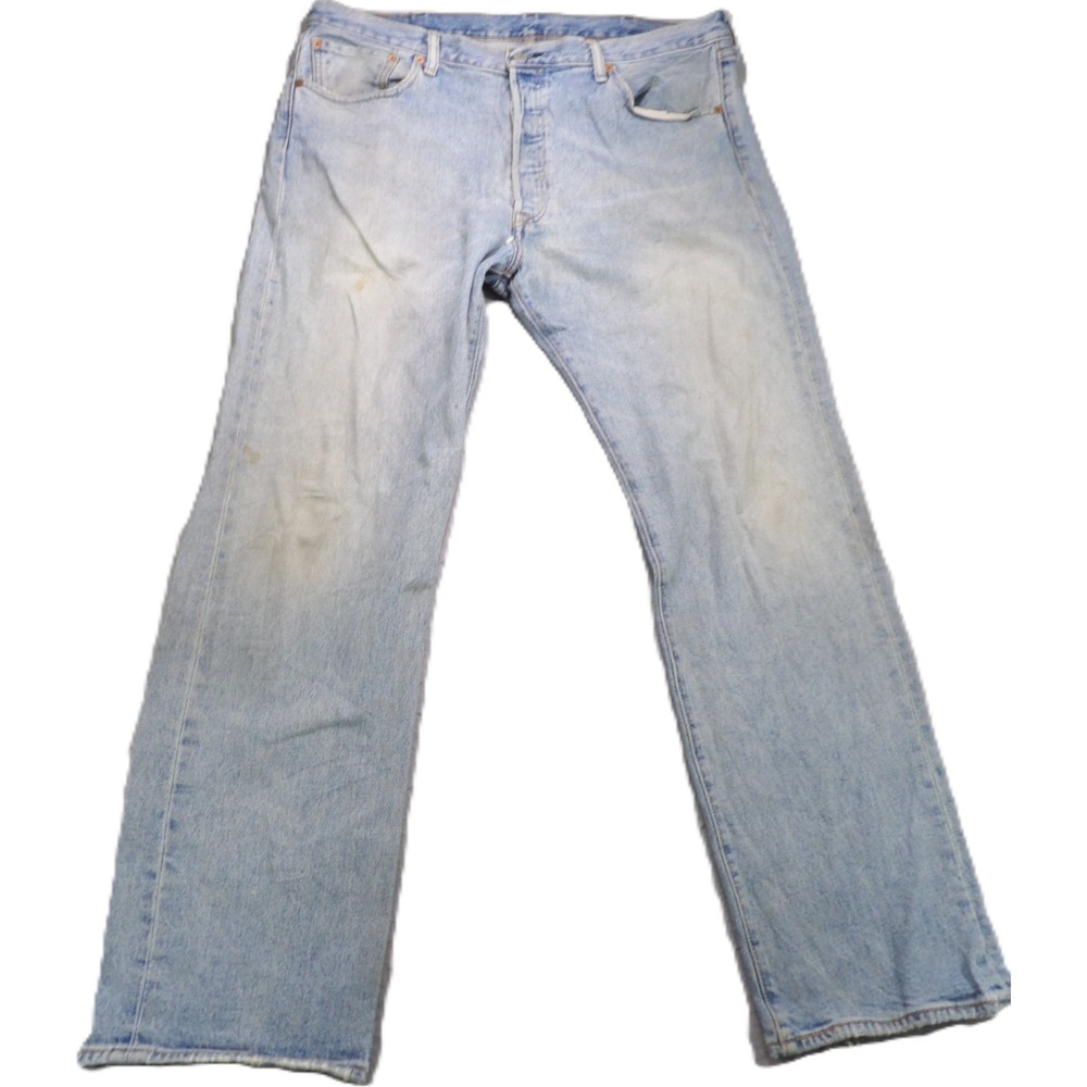 Levi 501 Original Fit Denim Jeans Men W38xL32 Light Wash Cotton Straight Leg GUC